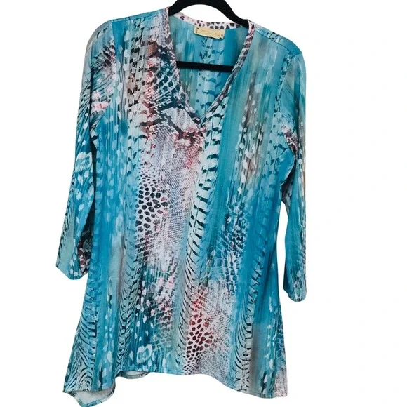 Impulse California Animal Print Rhinestone Tunic Dress Womens M Asymmetric BOHO - Picture 2 of 11